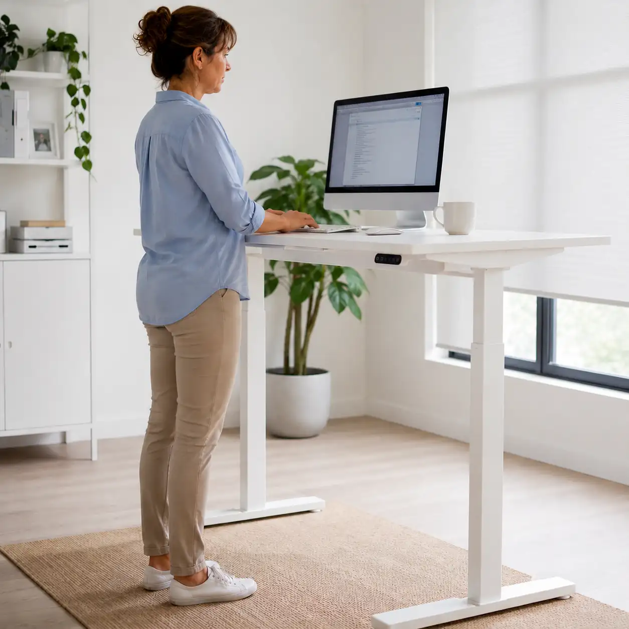 Aménagement poste de travail avec un bureau qui monte
